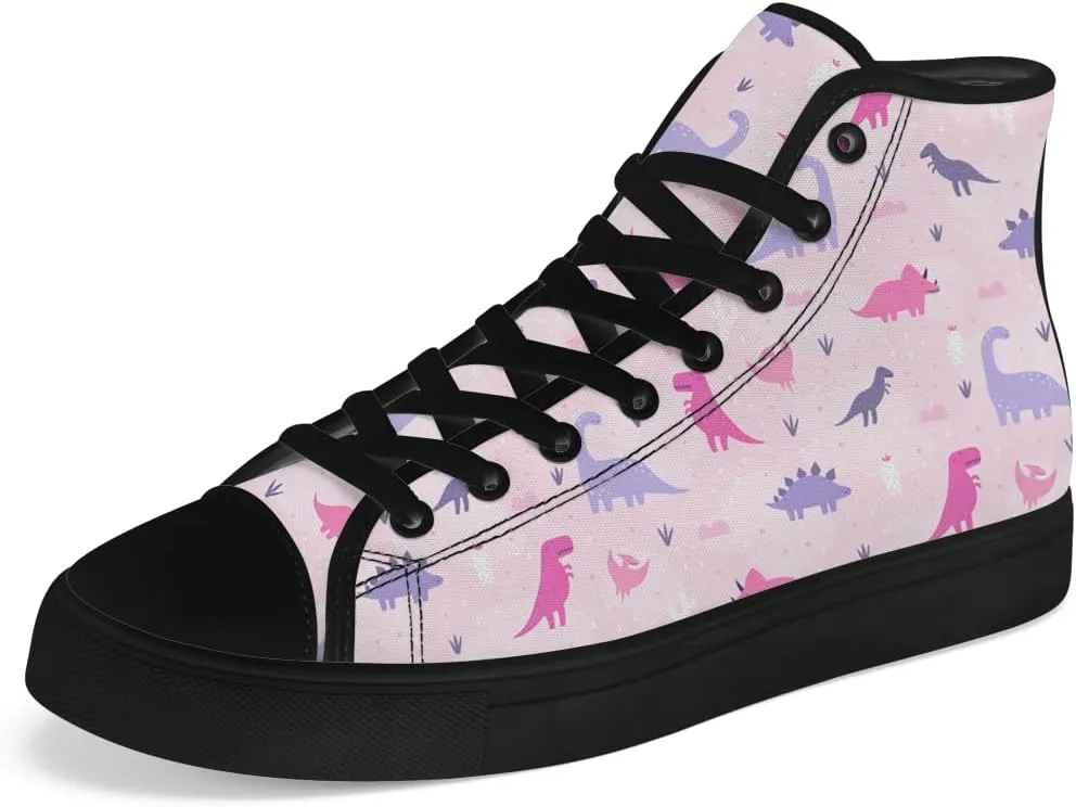 Dinosaur High Top Canvas Shoes for Men Women Cartoon Dinosaur Print High Top Sneakers Lace Up Casual Shoes Gifts for Boys Girls