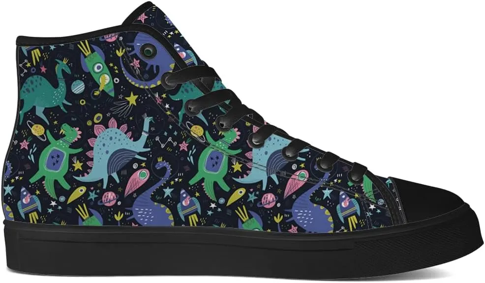 Dinosaur High Top Canvas Shoes for Men Women Cartoon Dinosaur Print High Top Sneakers Lace Up Casual Shoes Gifts for Boys Girls