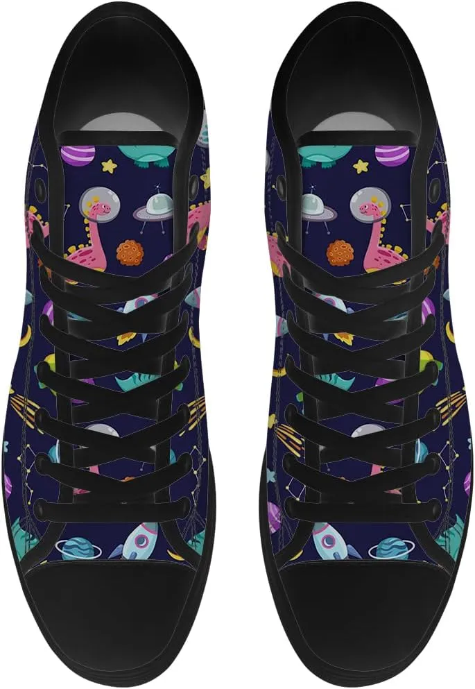 Dinosaur High Top Canvas Shoes for Men Women Cartoon Dinosaur Print High Top Sneakers Lace Up Casual Shoes Gifts for Boys Girls