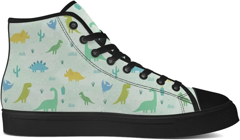 Dinosaur High Top Canvas Shoes for Men Women Cartoon Dinosaur Print High Top Sneakers Lace Up Casual Shoes Gifts for Boys Girls