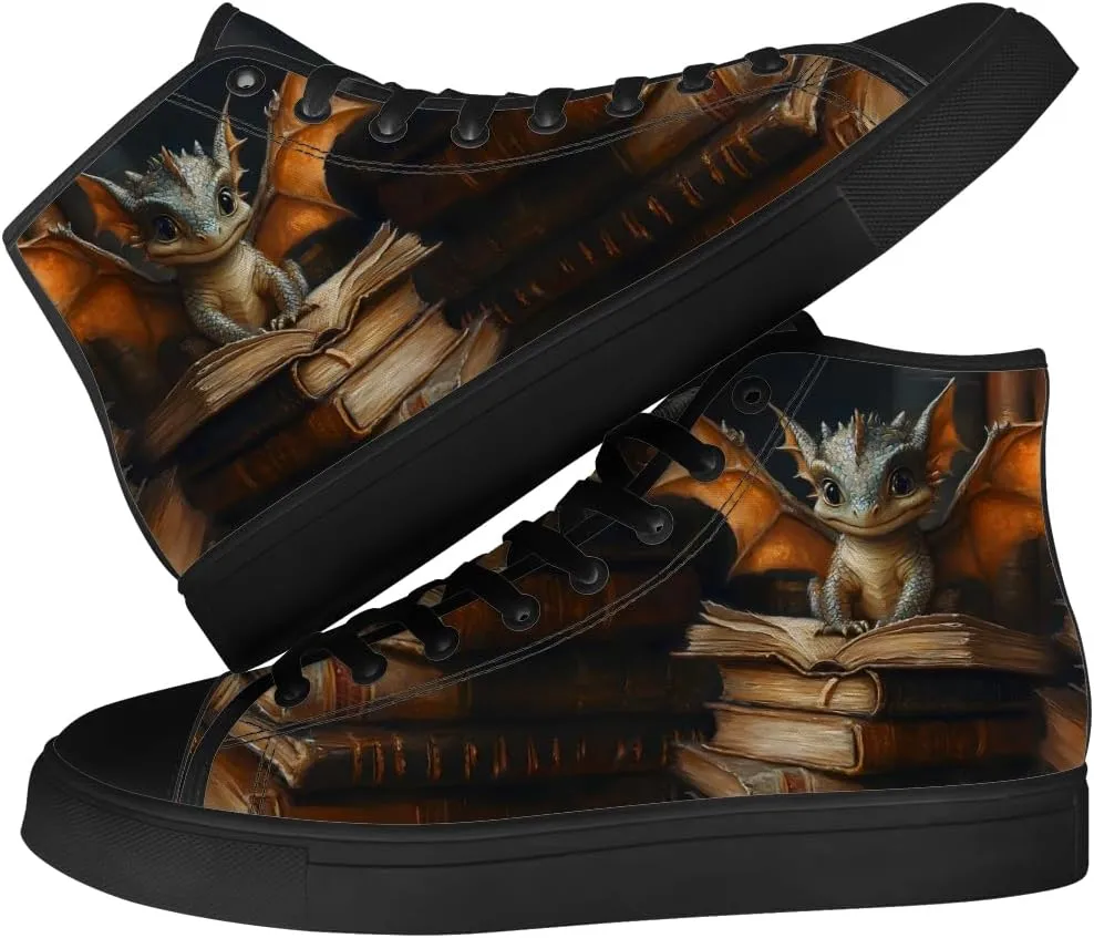 Dragon Reading Book High Top Canvas Shoes for Men Women Dragon High Top Sneakers Lace Up Casual Shoes Gifts for Boys Girls
