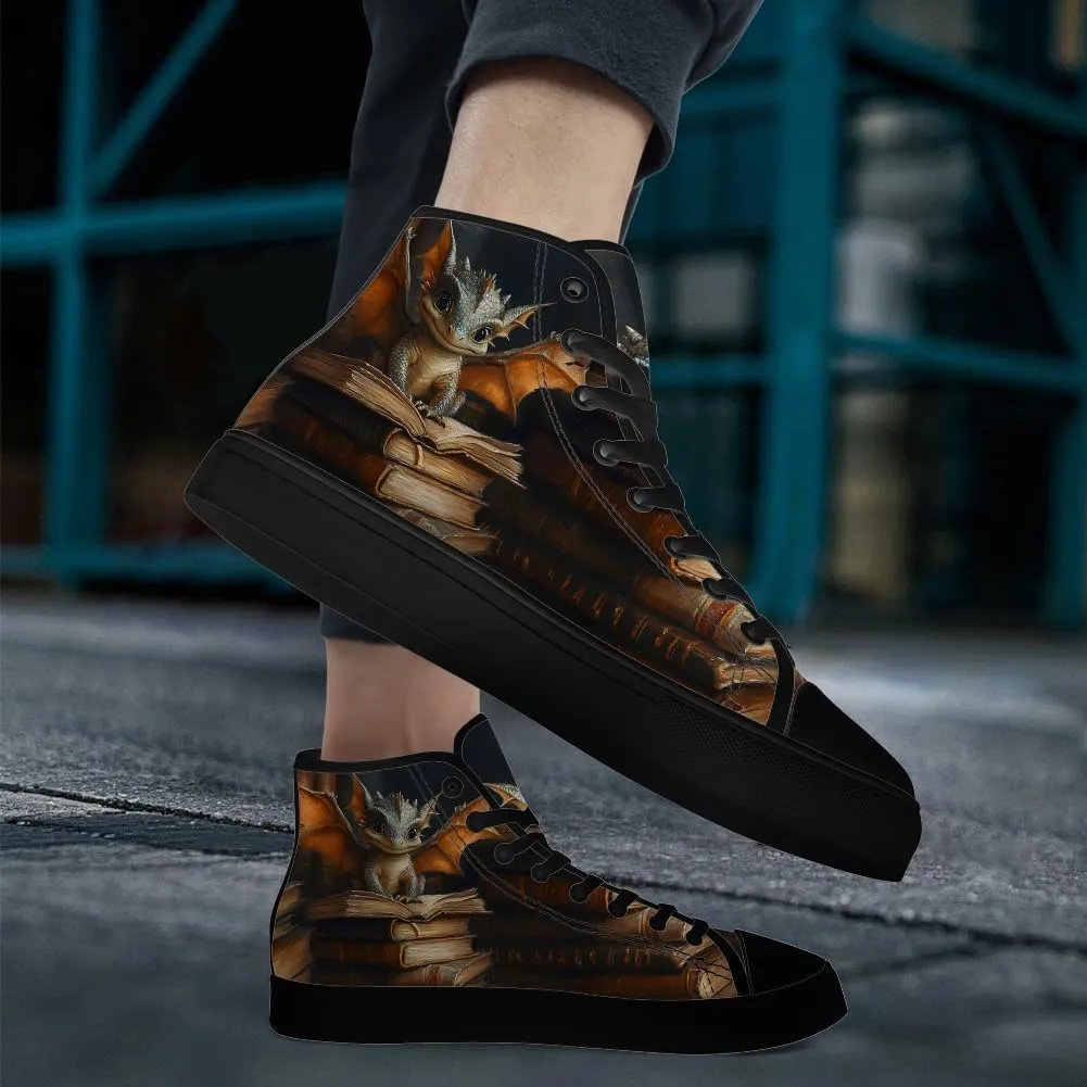 Dragon Reading Book High Top Canvas Shoes for Men Women Dragon High Top Sneakers Lace Up Casual Shoes Gifts for Boys Girls