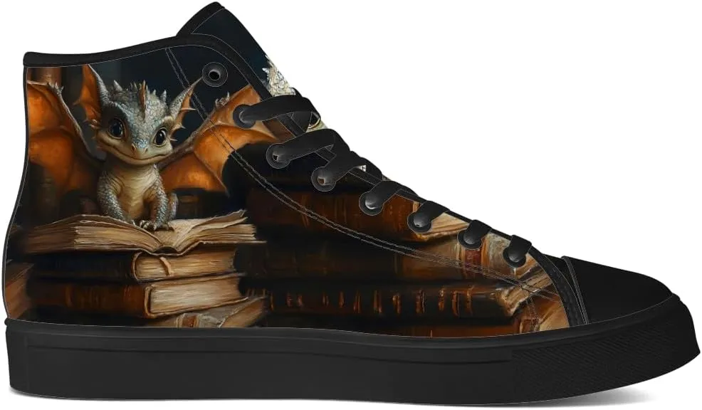 Dragon Reading Book High Top Canvas Shoes for Men Women Dragon High Top Sneakers Lace Up Casual Shoes Gifts for Boys Girls