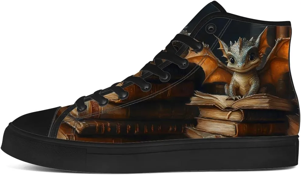 Dragon Reading Book High Top Canvas Shoes for Men Women Dragon High Top Sneakers Lace Up Casual Shoes Gifts for Boys Girls