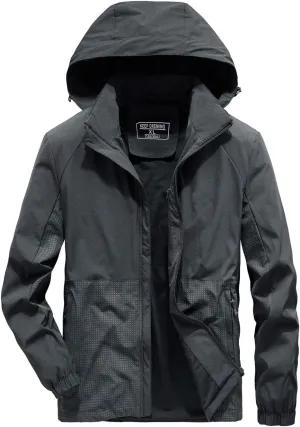 ebossy Men's Lightweight Windbreaker Athletic Sports Track Jacket Detachable Hood