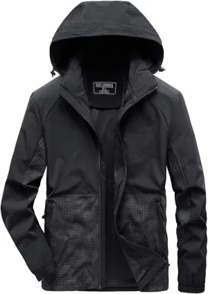 ebossy Men's Lightweight Windbreaker Athletic Sports Track Jacket Detachable Hood
