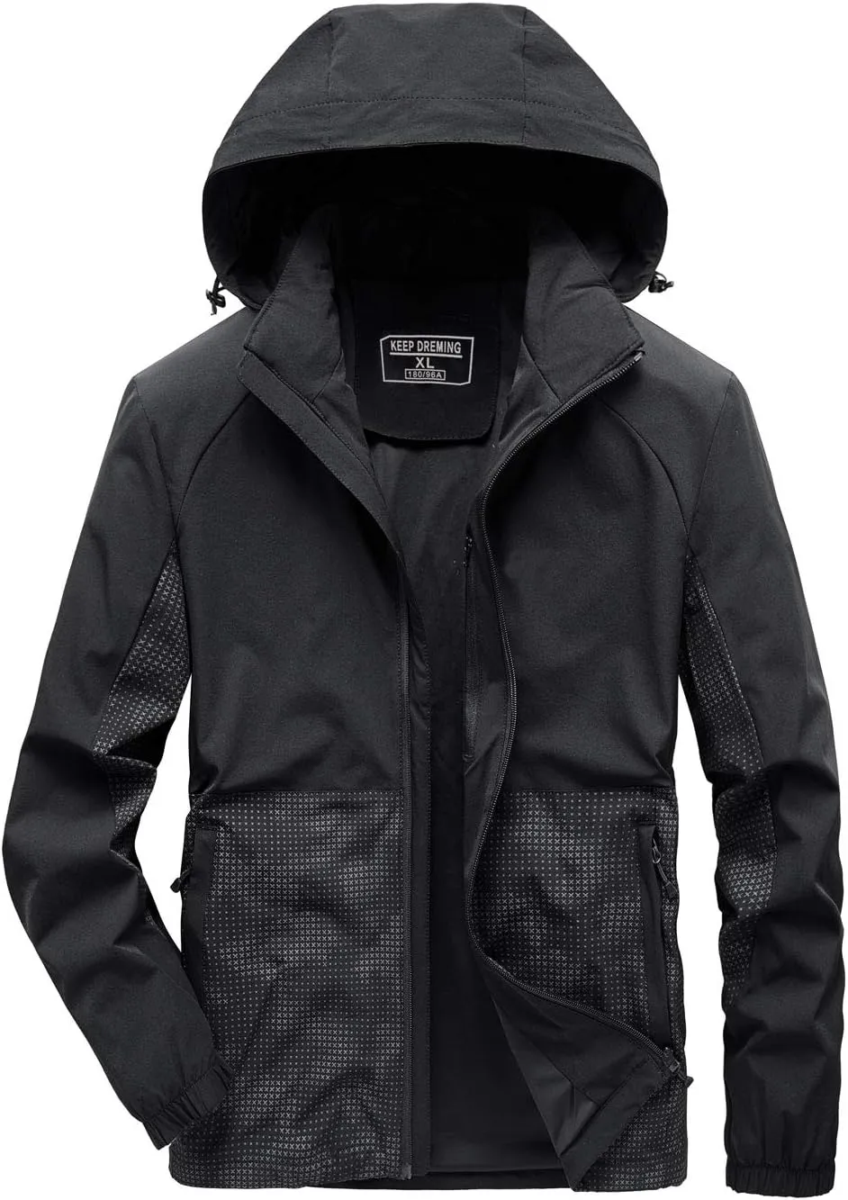 ebossy Men's Lightweight Windbreaker Athletic Sports Track Jacket Detachable Hood