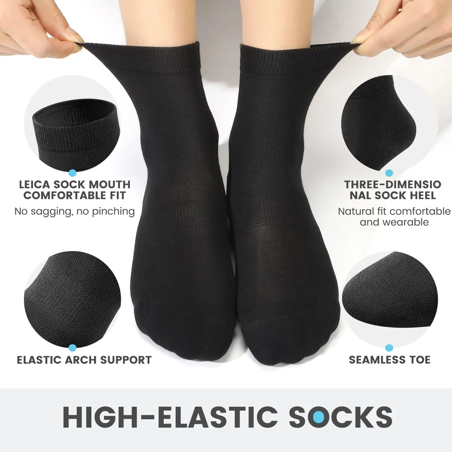 EBYNUE Womens Crew Socks 6-Pairs Moisture-Wicking Odor-Resistant Breathable Anti-Blister Seamless for Running & Daily US 6-11