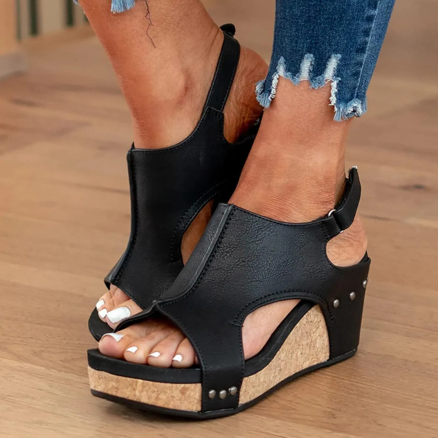 Eduavar Sandals Women, Sandals Women Platform Wedge Sandals Open Toe Breathable Sandals Shoes with Ankle Strap