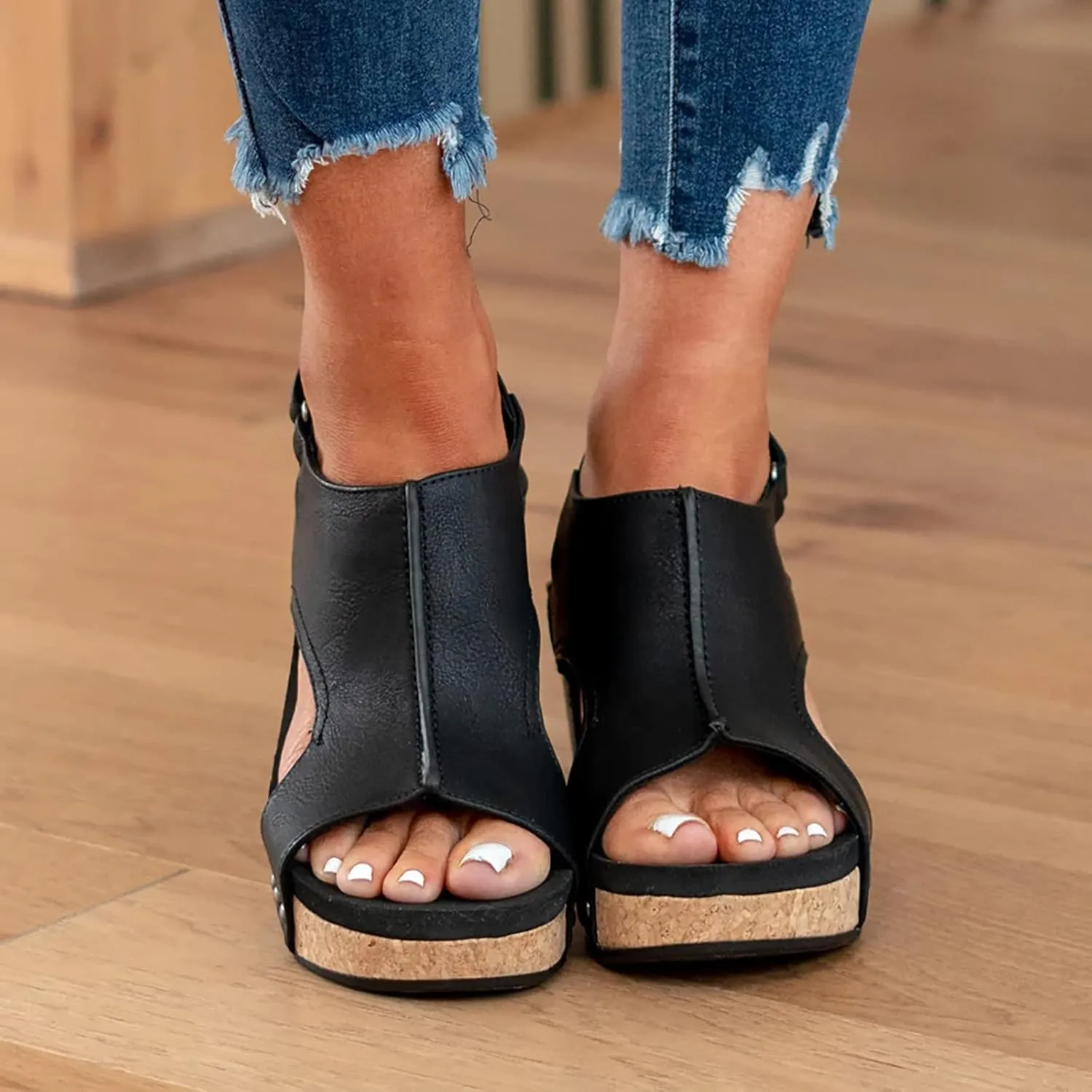 Eduavar Sandals Women, Sandals Women Platform Wedge Sandals Open Toe Breathable Sandals Shoes with Ankle Strap