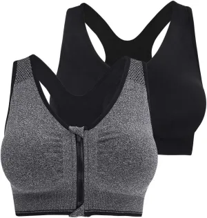 Fapreit Women's Zip Front Closure Sports Bra - Seamless Wirefree Post Surgery Zipper Padded Racerback Workout Gym Yoga Bras