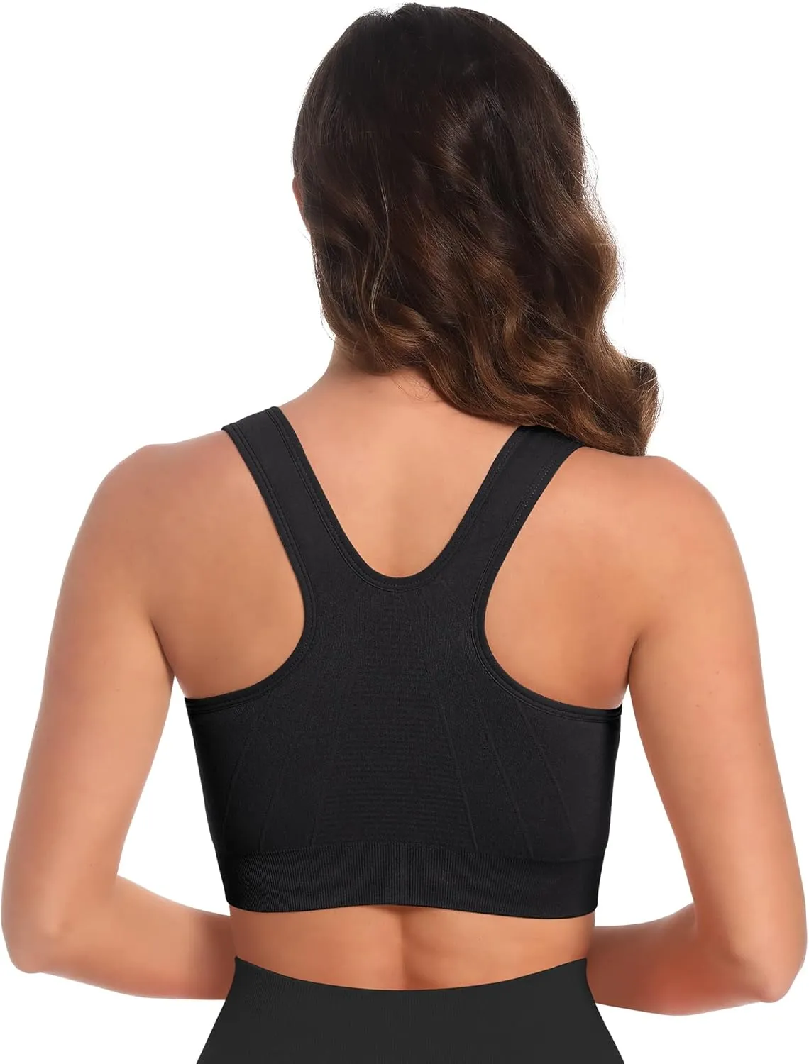 Fapreit Women's Zip Front Closure Sports Bra - Seamless Wirefree Post Surgery Zipper Padded Racerback Workout Gym Yoga Bras