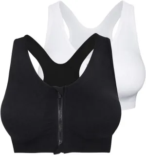 Fapreit Women's Zip Front Closure Sports Bra - Seamless Wirefree Post Surgery Zipper Padded Racerback Workout Gym Yoga Bras