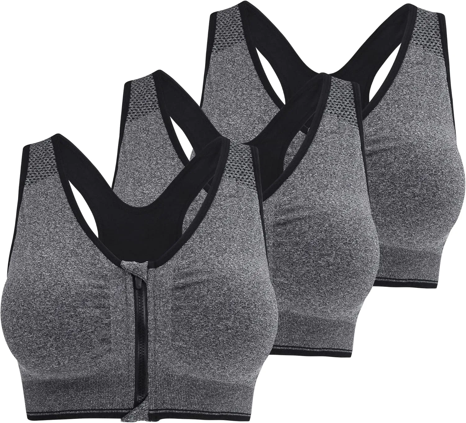 Fapreit Women's Zip Front Closure Sports Bra - Seamless Wirefree Post Surgery Zipper Padded Racerback Workout Gym Yoga Bras