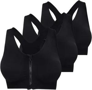 Fapreit Women's Zip Front Closure Sports Bra - Seamless Wirefree Post Surgery Zipper Padded Racerback Workout Gym Yoga Bras