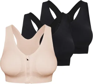 Fapreit Women's Zip Front Closure Sports Bra - Seamless Wirefree Post Surgery Zipper Padded Racerback Workout Gym Yoga Bras