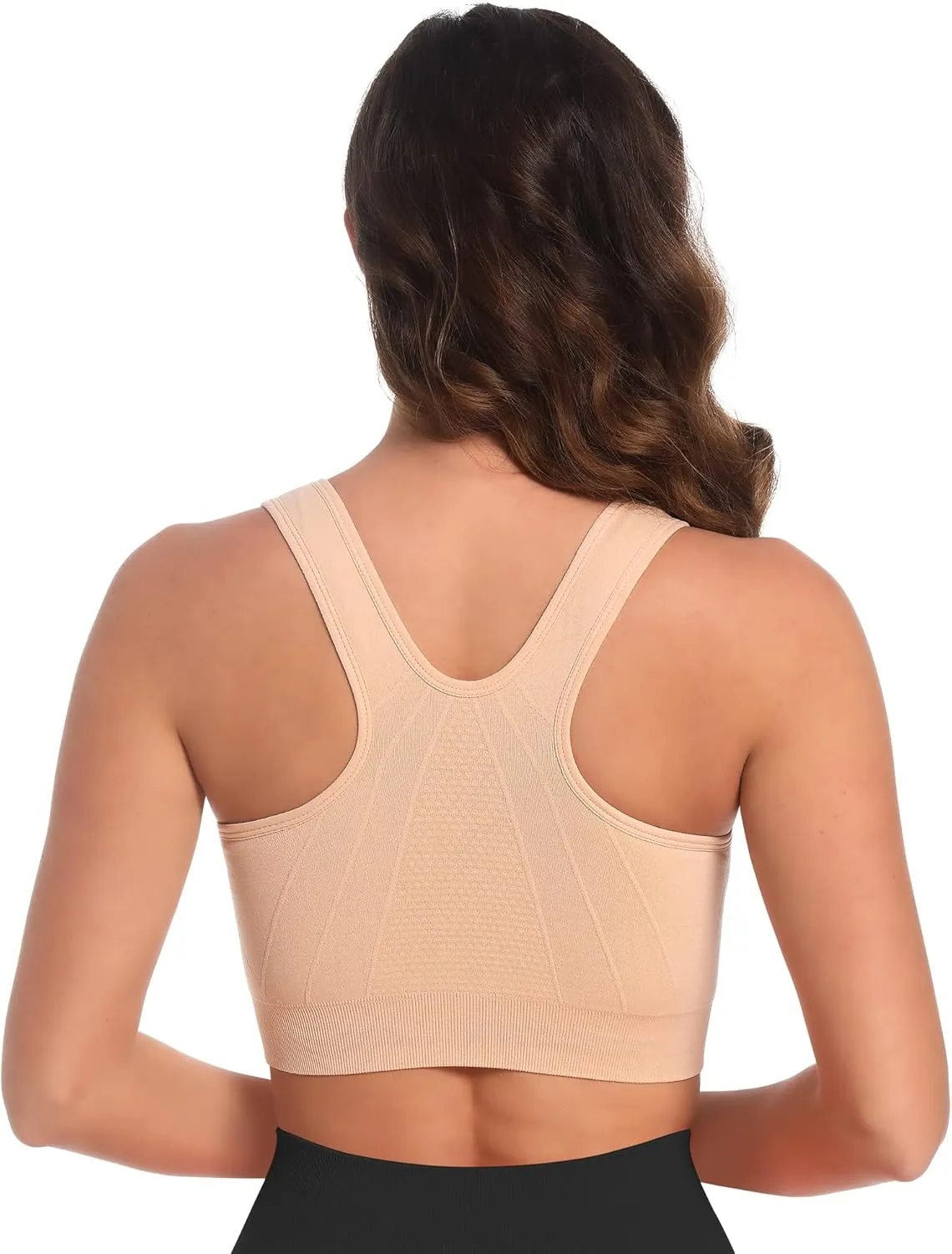 Fapreit Women's Zip Front Closure Sports Bra - Seamless Wirefree Post Surgery Zipper Padded Racerback Workout Gym Yoga Bras