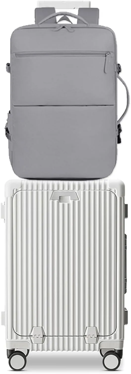 feilario 2 Piece Set 20in Aluminium Frame Hardside Spinner Wheel Luggage, Built-In TSA lock Carry on Suitcase with Cup Holder & Phone Holder