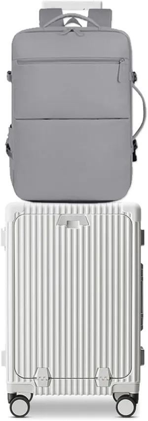 feilario 2 Piece Set 20in Aluminium Frame Hardside Spinner Wheel Luggage, Built-In TSA lock Carry on Suitcase with Cup Holder & Phone Holder