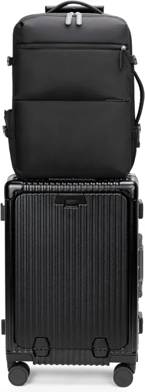 feilario 2 Piece Set 20in Aluminium Frame Hardside Spinner Wheel Luggage, Built-In TSA lock Carry on Suitcase with Cup Holder & Phone Holder