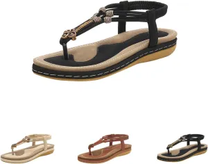 Flat Sandals for Women Dressy Fashion Comfortable Lightweight Bohemian Cushion Beach Walking Shoes with Elastic Strap