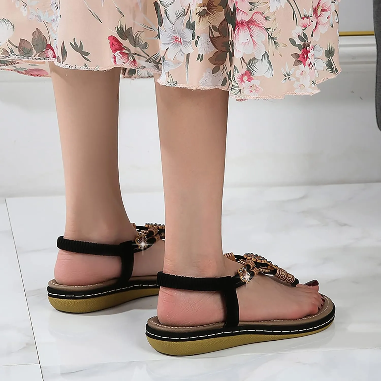 Flip Flops for Women Elastic Ankle Strap Sandals Dressy Casual Sandals Summer Beach Sandals Arch Support Shoes
