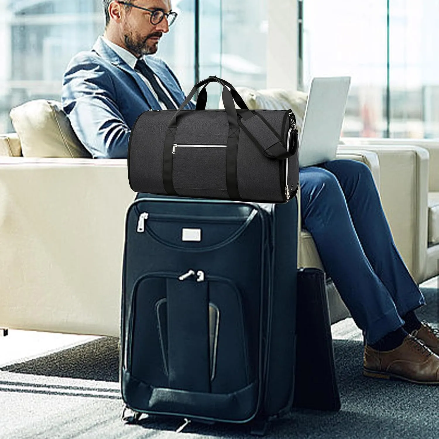 Folding Suit Luggage Bag 2 In 1 Hanging Suitcase Suit Garment Duffle Bag Women Men Carry on Garment Bags Waterproof, Refer to description, Black, SQ19S1D5RNG5ECZI6I5P