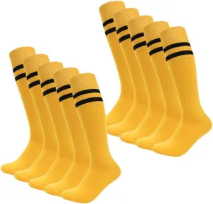 FOMANN Kids Soccer Socks 4 Pack Boys Girls Cotton Team Socks Teens Children Soccer Socks (Shoe size 6-10 and Ages 12-15, Yellow)