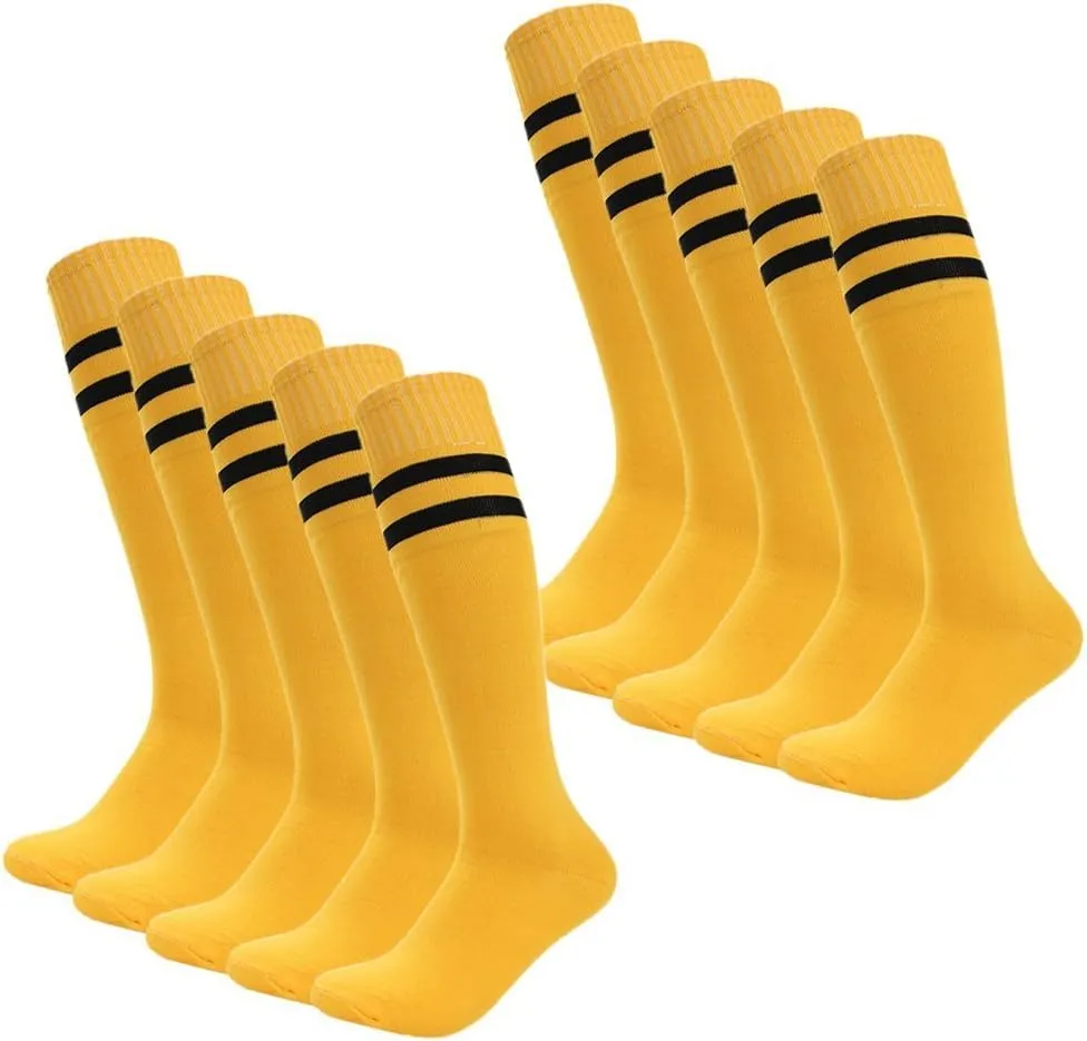 FOMANN Kids Soccer Socks 4 Pack Boys Girls Cotton Team Socks Teens Children Soccer Socks (Shoe size 6-10 and Ages 12-15, Yellow)