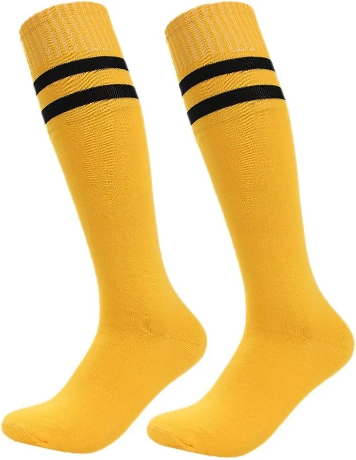 FOMANN Kids Soccer Socks Boys Girls Cotton Team Socks Teens Children Soccer Socks (Shoe size 1-5 and Ages 8-11, Yellow)