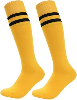 FOMANN Kids Soccer Socks Boys Girls Cotton Team Socks Teens Children Soccer Socks (Shoe size 1-5 and Ages 8-11, Yellow)