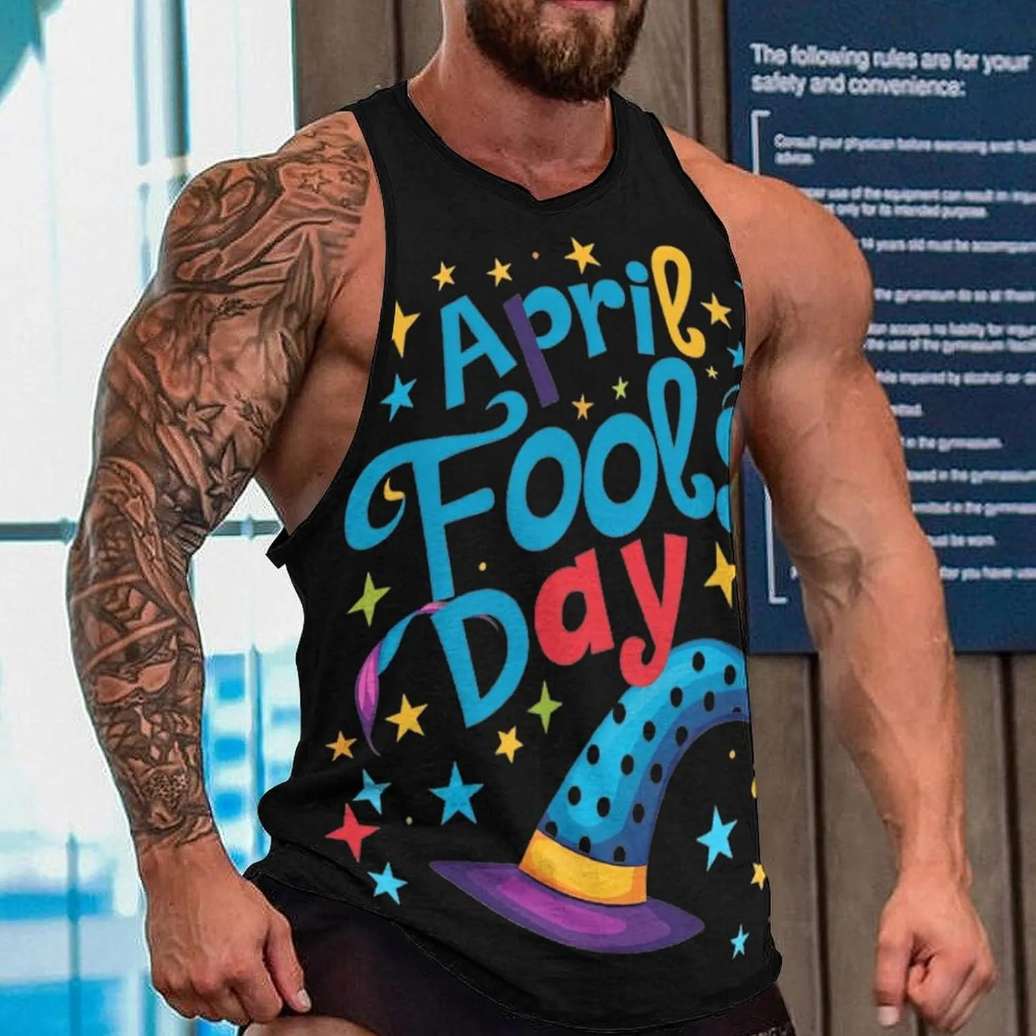 Funny April Fool's Day Soft Tank Tops Men Workout Vest Quick Dry Casual T-Shirts Gym Running