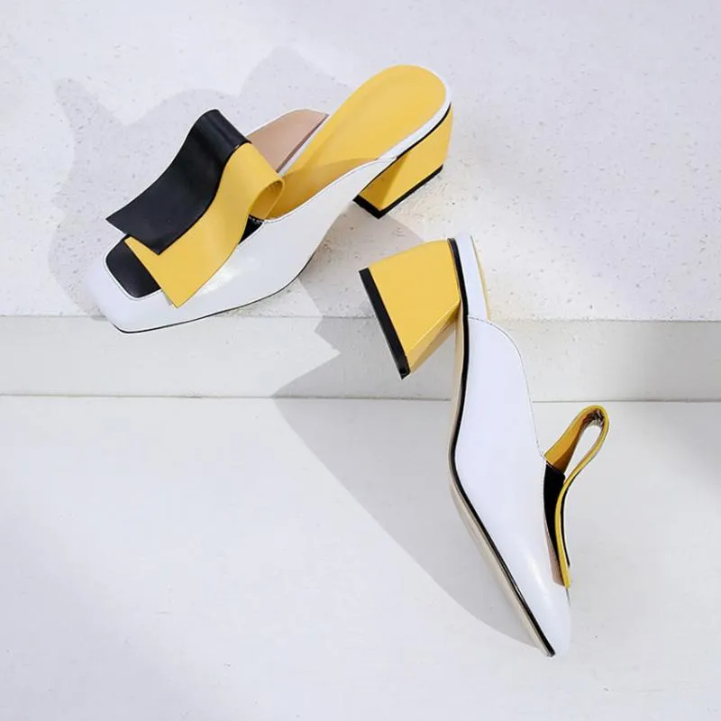 Genuine Leather Panel Color Block Daily Muller Slippers
