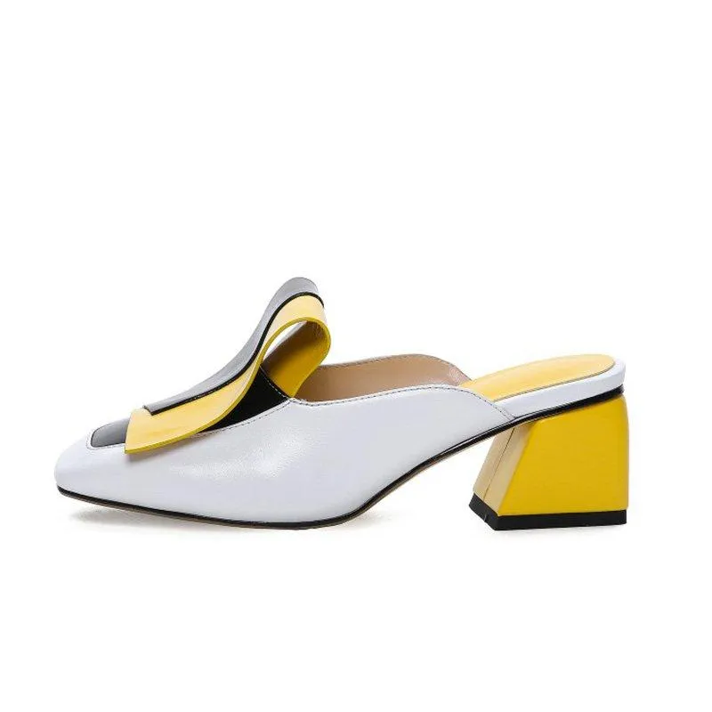 Genuine Leather Panel Color Block Daily Muller Slippers
