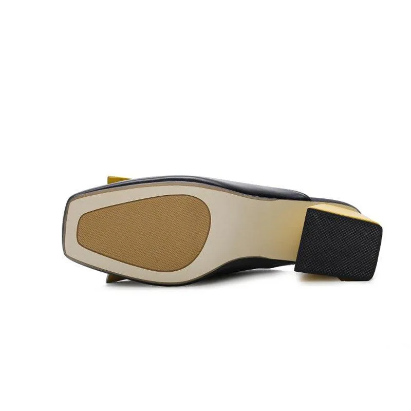 Genuine Leather Panel Color Block Daily Muller Slippers