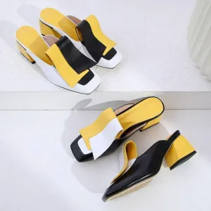 Genuine Leather Panel Color Block Daily Muller Slippers