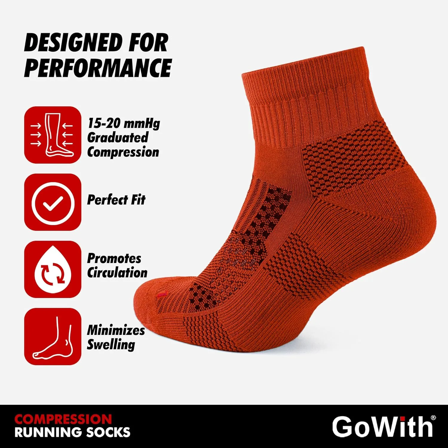GoWith 2 Pairs Unisex Running Socks, Anti-Blister Cushioned Athletic Performance Padded Seamless Ankle Socks