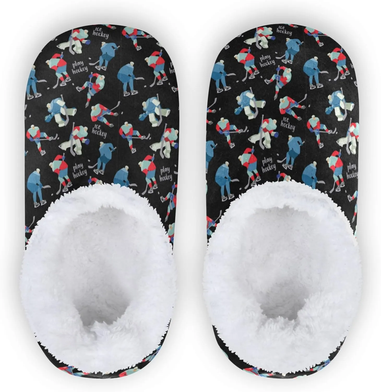 Gredecor Girls Boys Slippers Ice Hockey Winter Game Household Shoes Warm Indoor Home House Slipper for Kids, 9-11
