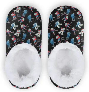 Gredecor Girls Boys Slippers Ice Hockey Winter Game Household Shoes Warm Indoor Home House Slipper for Kids, 9-11
