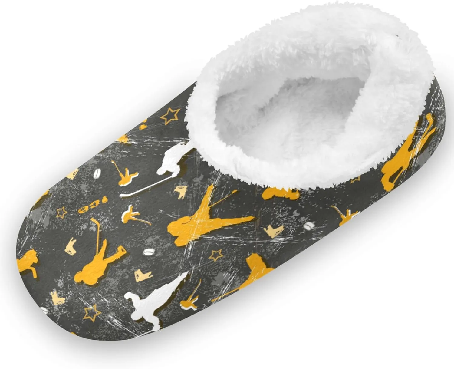 Gredecor Girls Boys Slippers Yellow Gray Gold Hockey Players Skates Household Shoes Warm Indoor Home House Slipper for Kids, 9-11