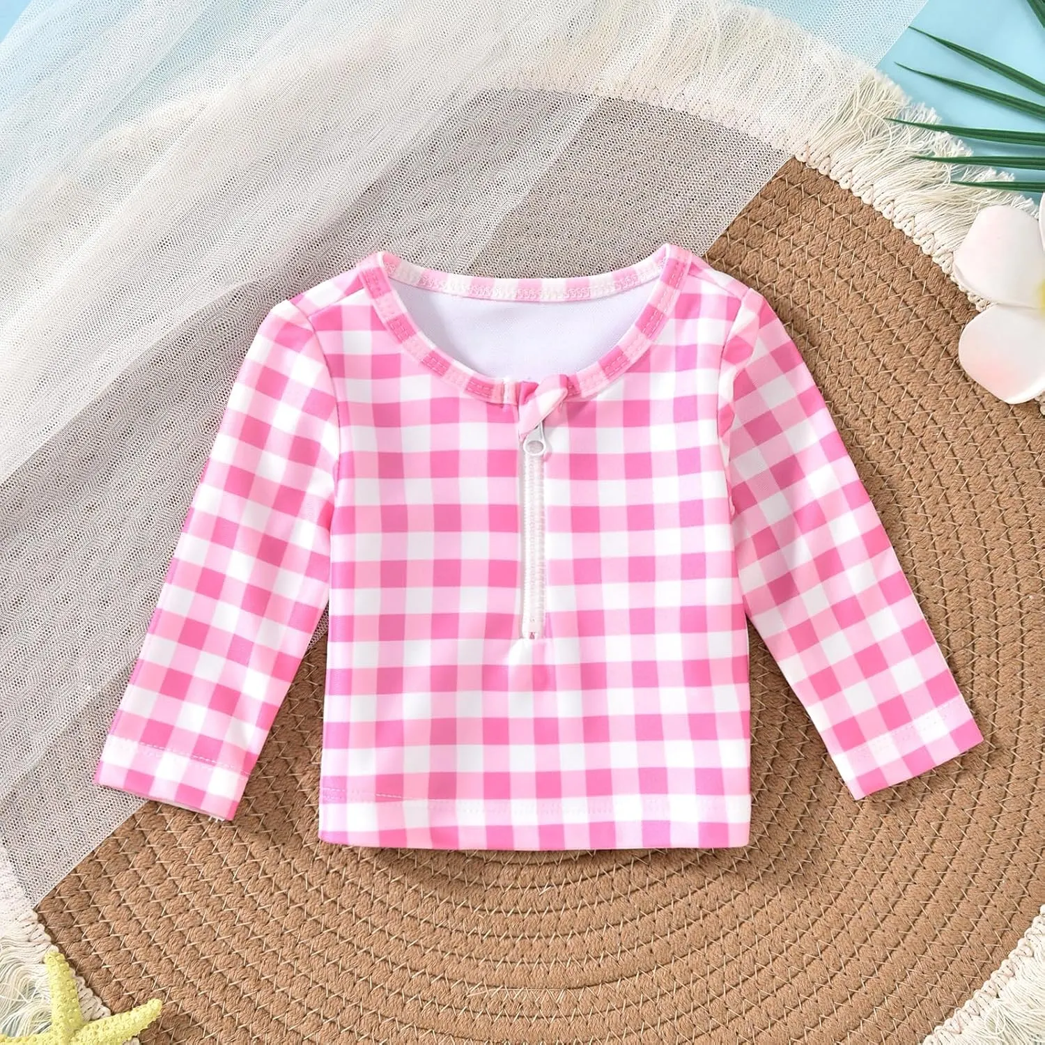 HINTINA Newborn Baby Girl Long Sleeve 2-Pieces Swimsuit Bathing Suit with Hat