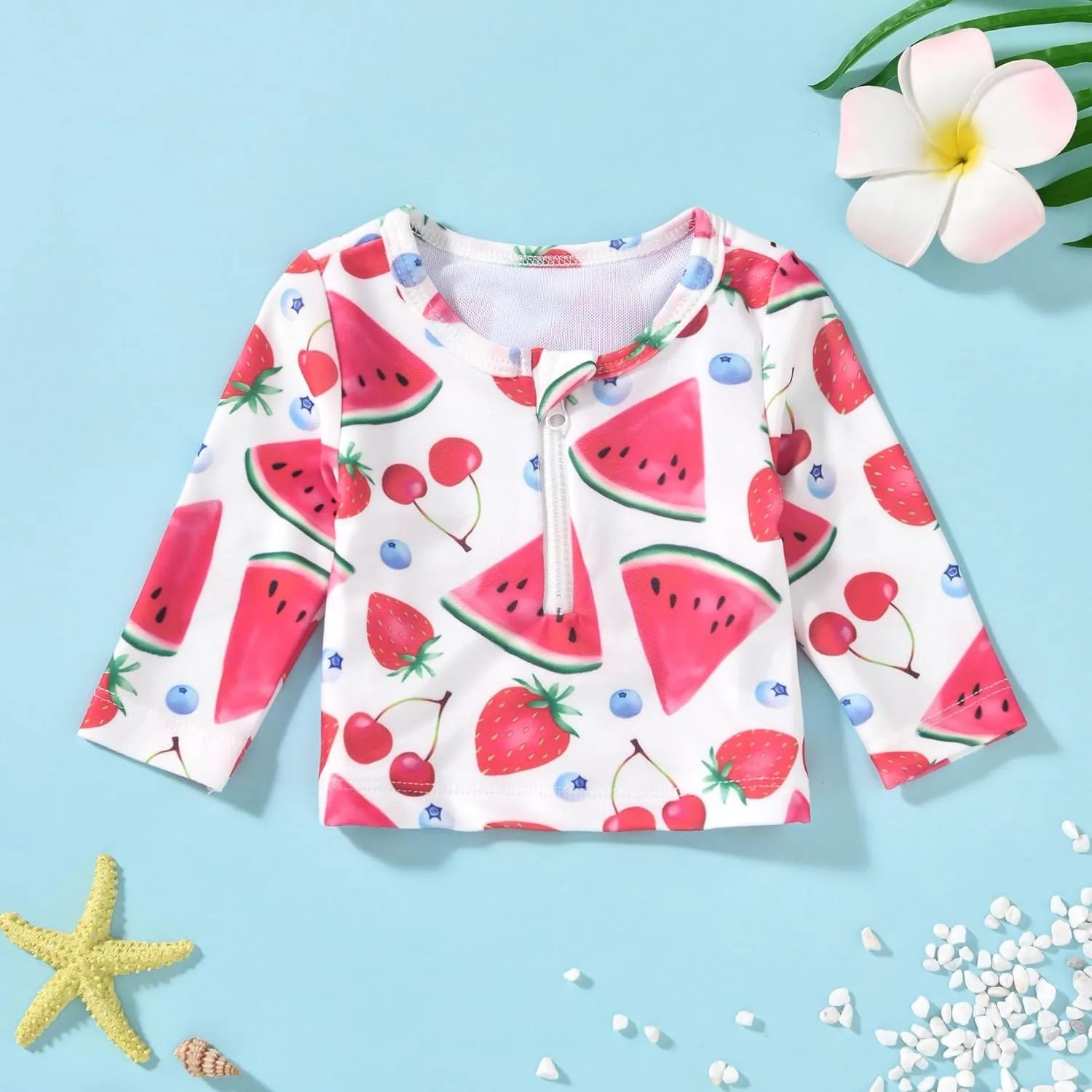 HINTINA Newborn Baby Girl Long Sleeve 2-Pieces Swimsuit Bathing Suit with Hat