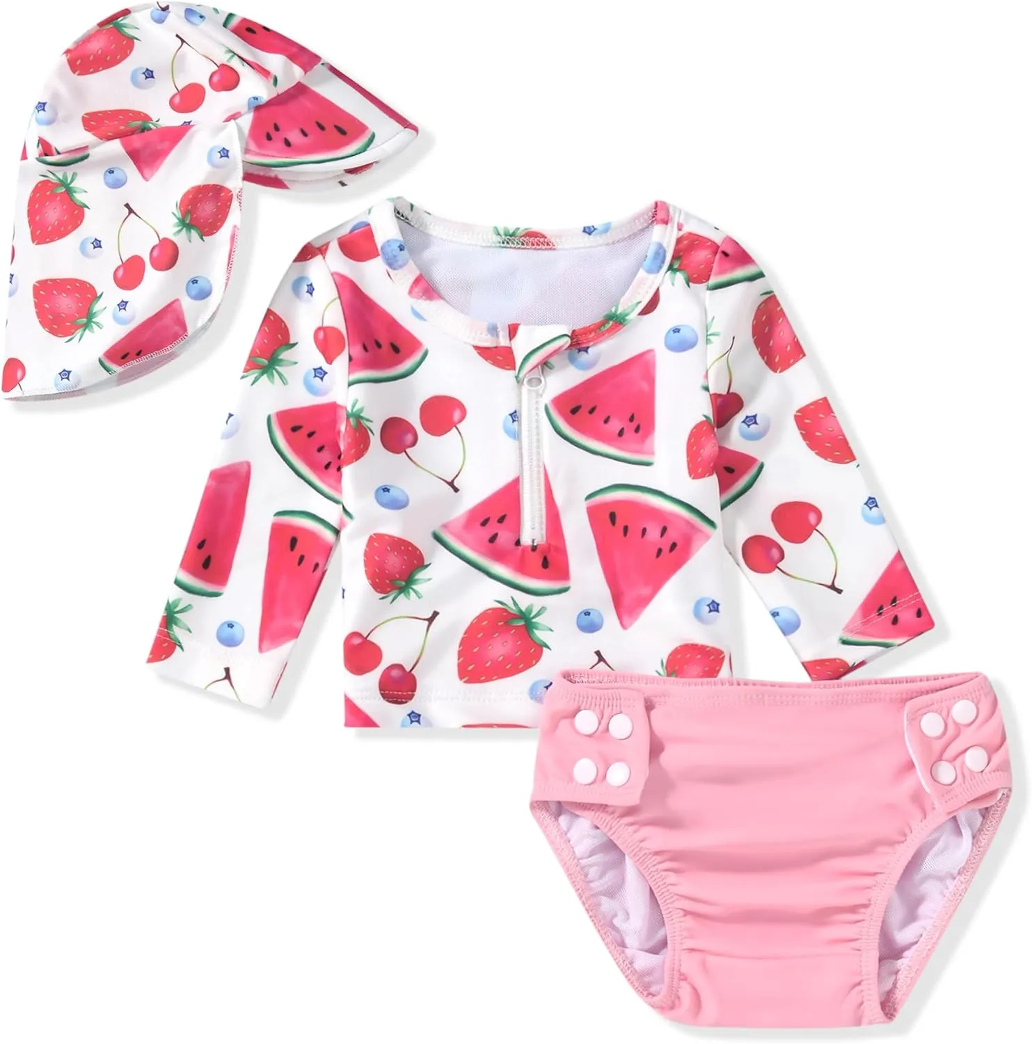 HINTINA Newborn Baby Girl Long Sleeve 2-Pieces Swimsuit Bathing Suit with Hat