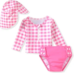 HINTINA Newborn Baby Girl Long Sleeve 2-Pieces Swimsuit Bathing Suit with Hat