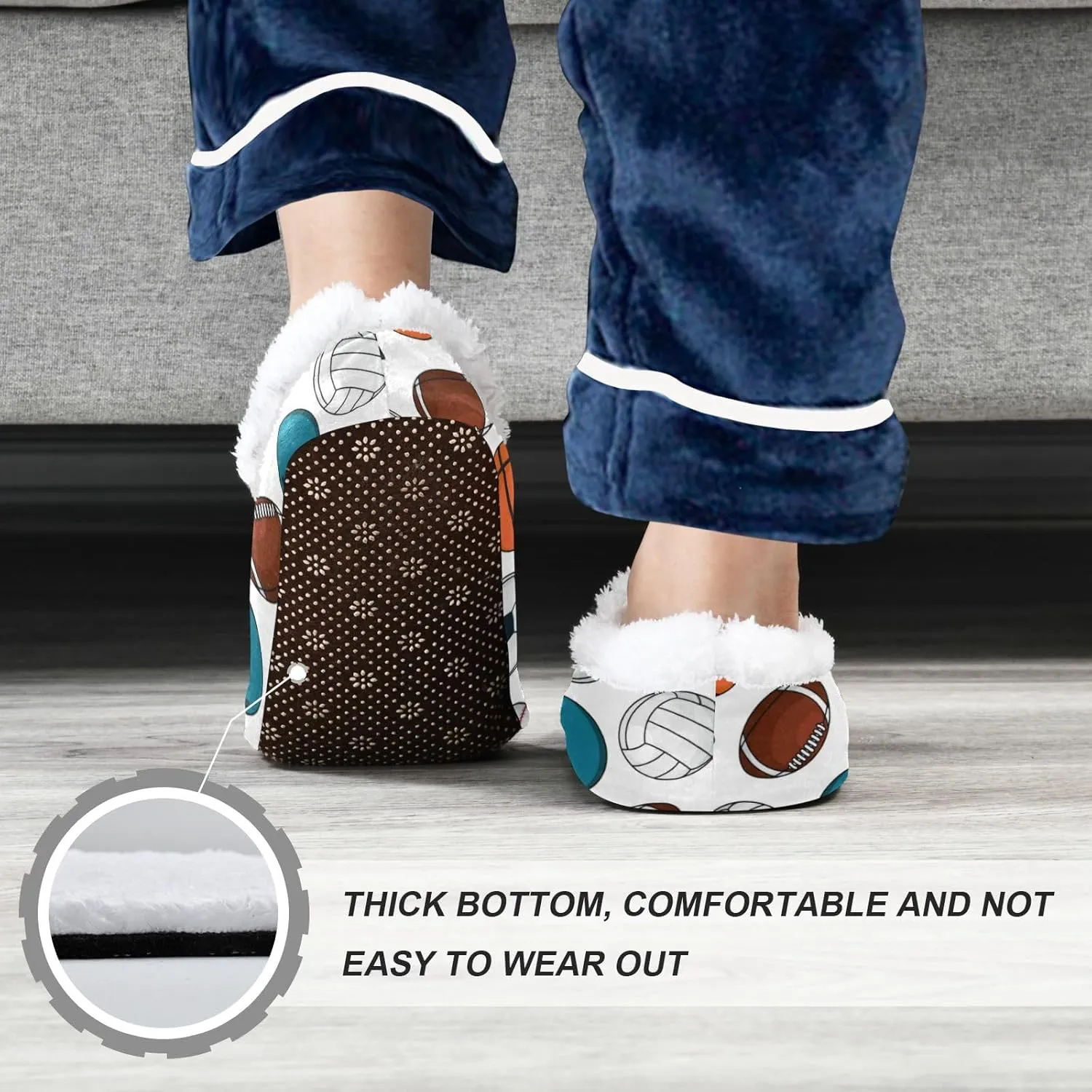 Ice Hockey Pucks Balls Soccer Kids House Slippers Football Basketball Baseball Boys Closed Back Fuzzy Feet Slippers Girls Coral Fleece Slipper Socks No Skid Warm Cozy Home Slippers For Indoor Outdoo