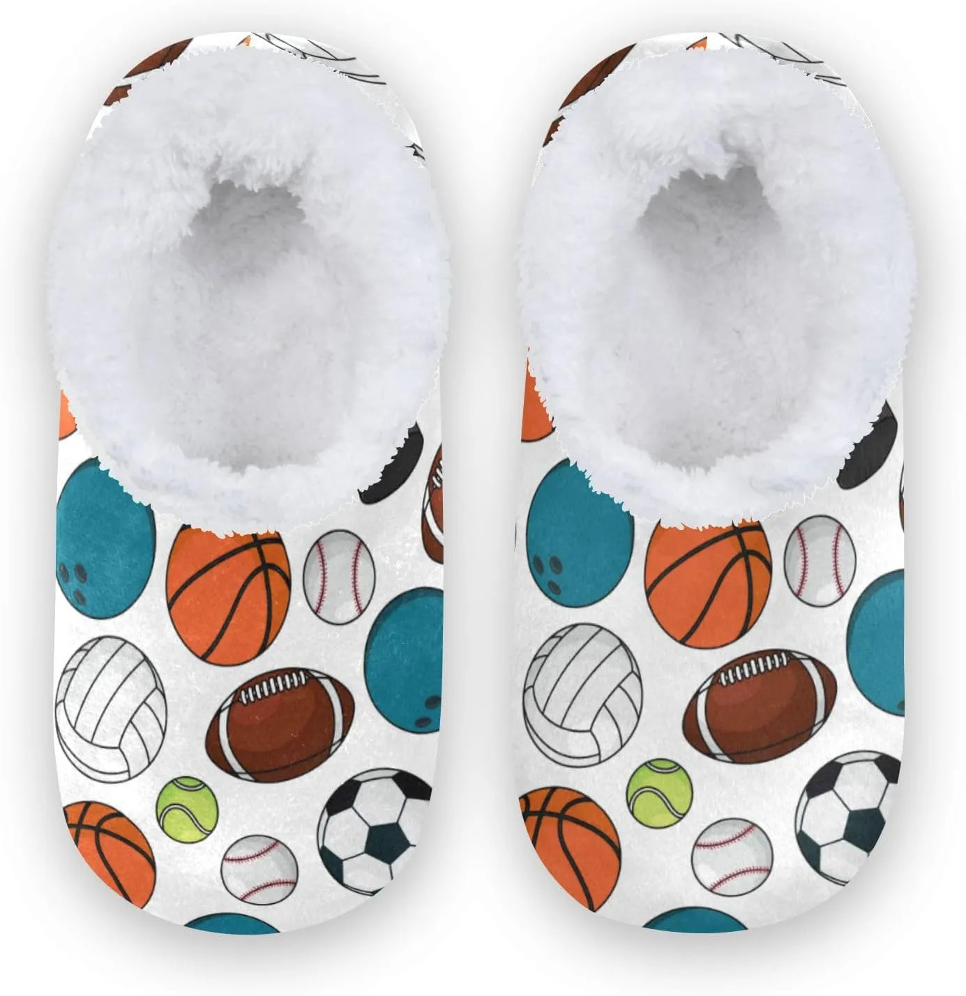 Ice Hockey Pucks Balls Soccer Kids House Slippers Football Basketball Baseball Boys Closed Back Fuzzy Feet Slippers Girls Coral Fleece Slipper Socks No Skid Warm Cozy Home Slippers For Indoor Outdoo