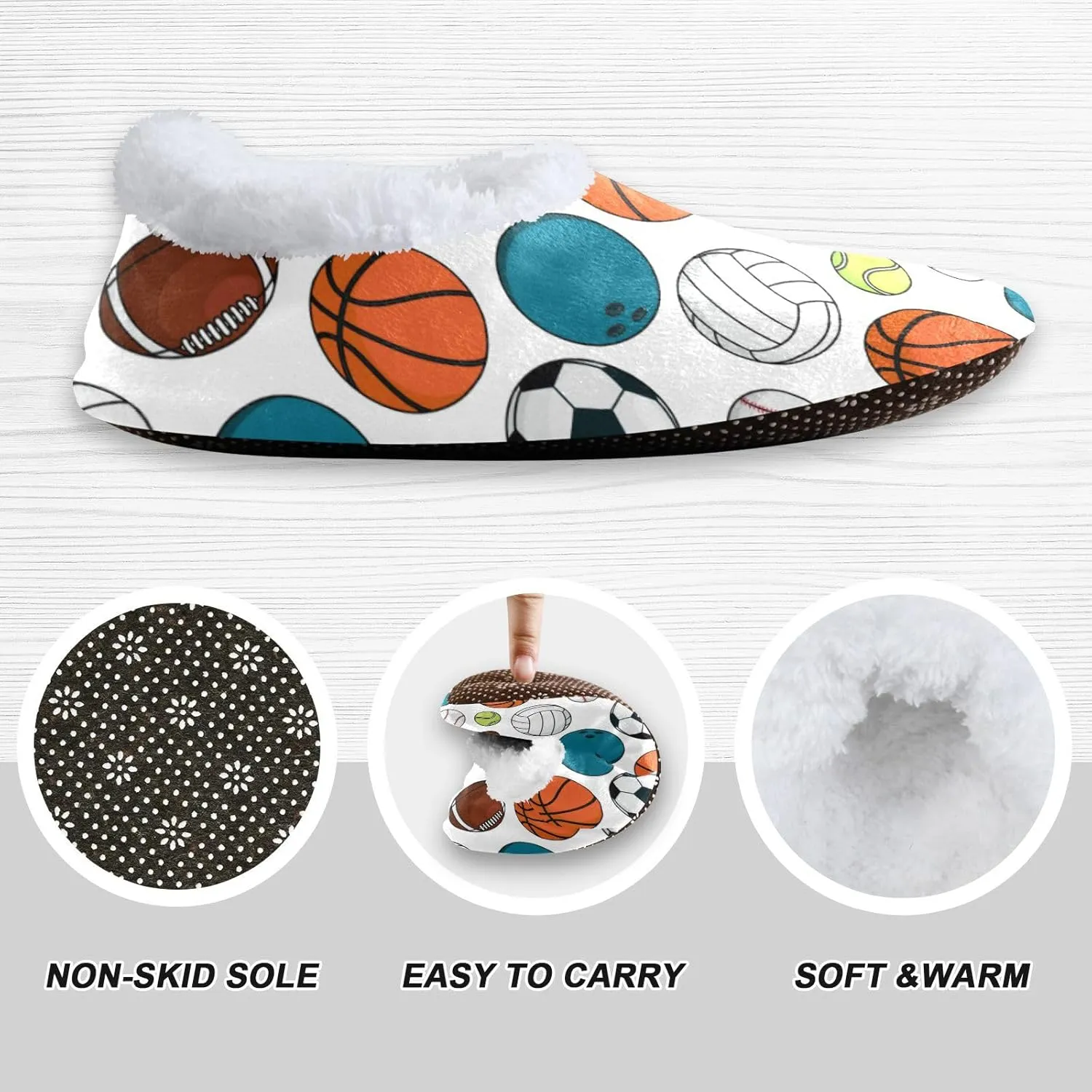 Ice Hockey Pucks Balls Soccer Kids House Slippers Football Basketball Baseball Boys Closed Back Fuzzy Feet Slippers Girls Coral Fleece Slipper Socks No Skid Warm Cozy Home Slippers For Indoor Outdoo