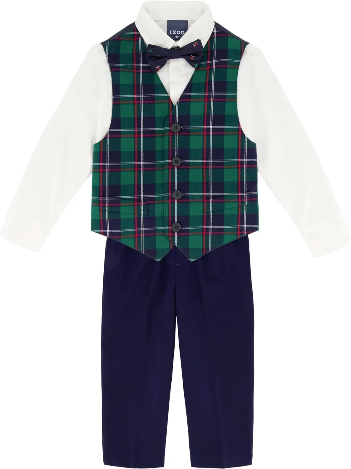 IZOD Boys' 4-Piece Set with Collared Dress Shirt, Tie, Vest, and Pants