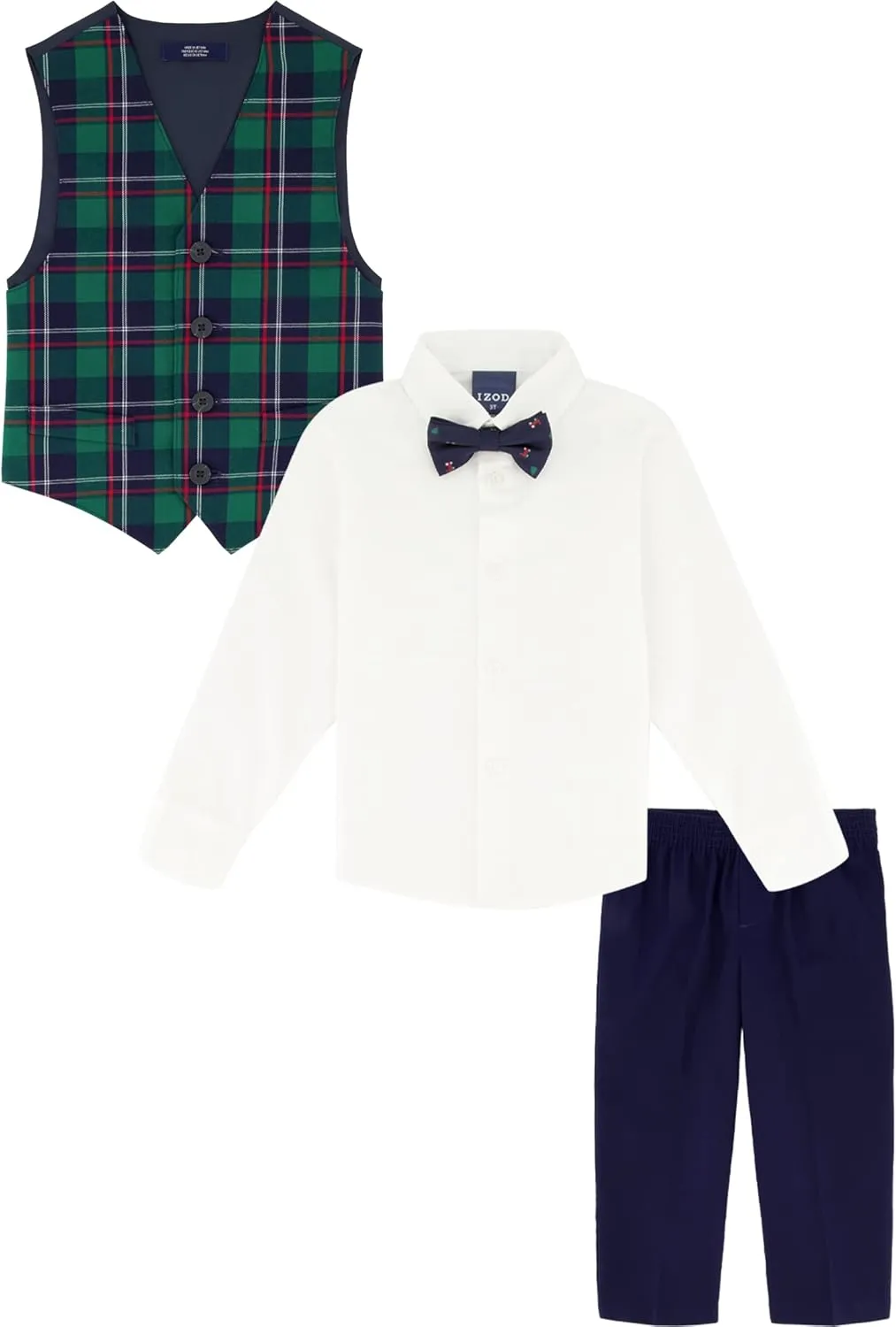 IZOD Boys' 4-Piece Set with Collared Dress Shirt, Tie, Vest, and Pants