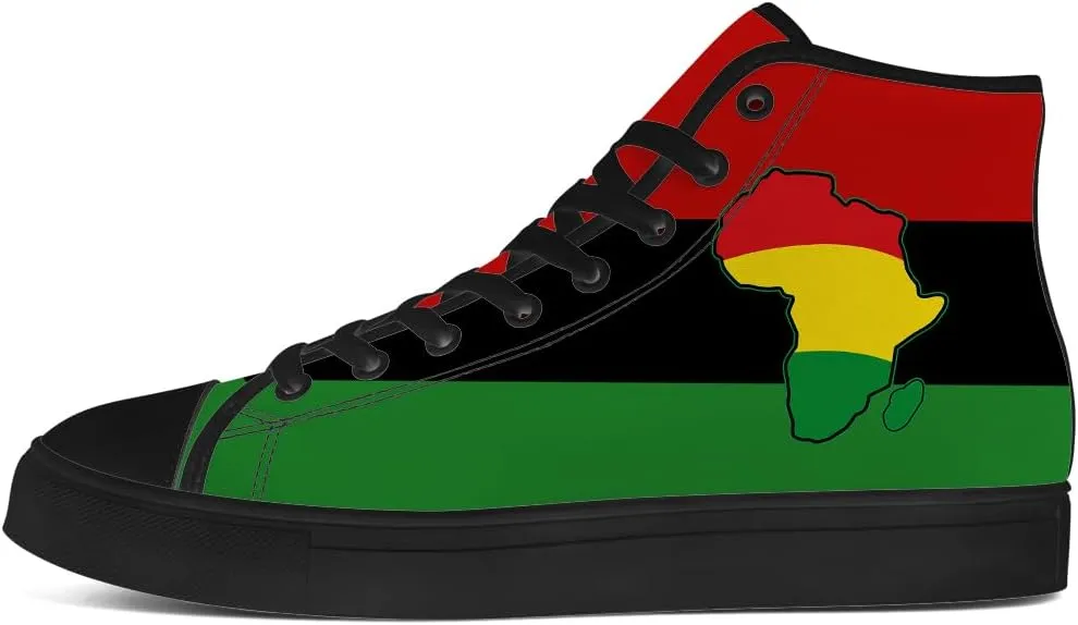 Juneteenth High Top Canvas Shoes for Men Women Pan African Flag High Top Sneakers Lace Up Casual Shoes Gifts for Dad Mom